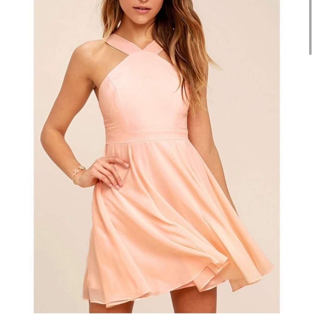 NWT Lulus Forevermore Peach Skater Dress Size Medium